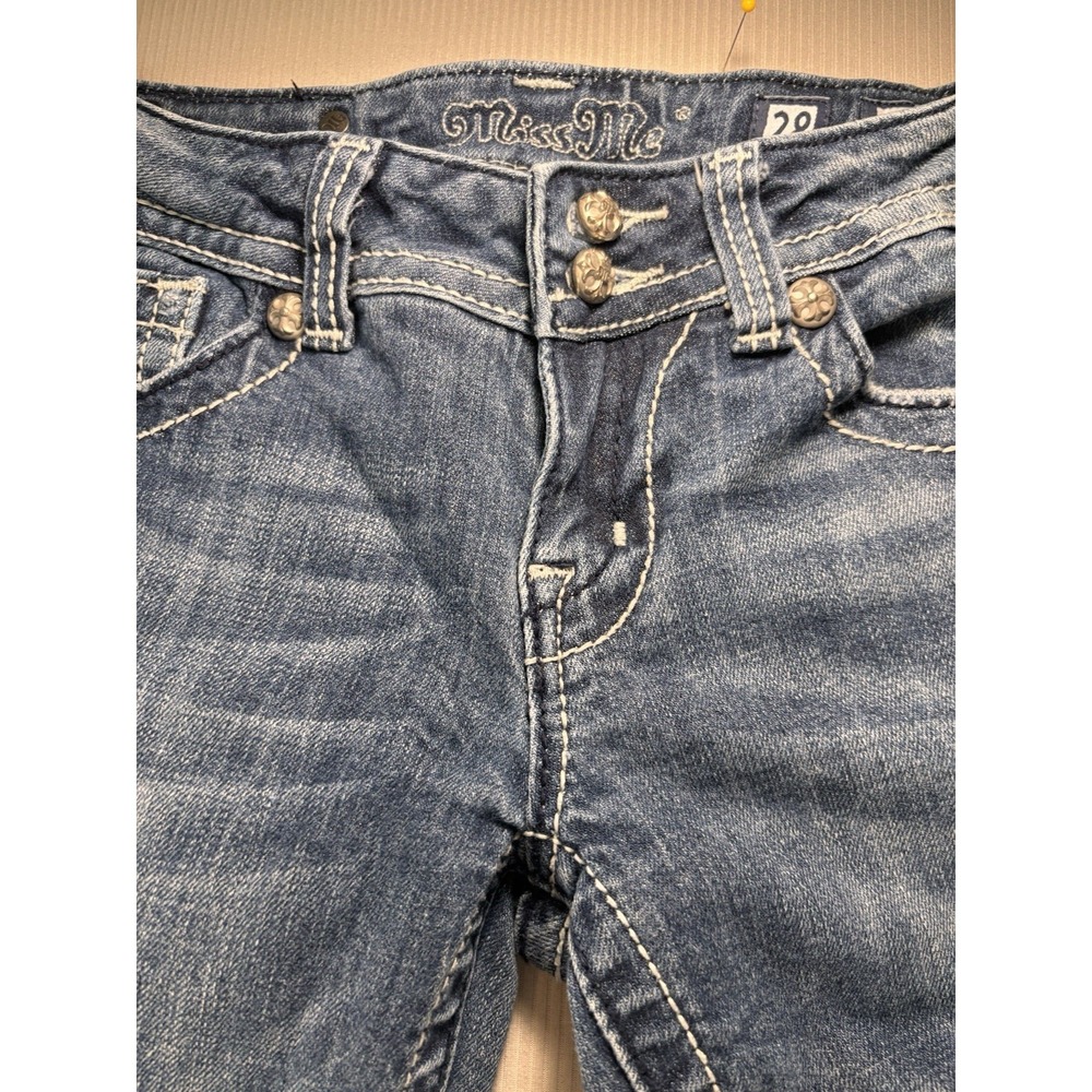 Women's Miss Me Bootcut Jeans Size 28 Dark Blue Distressed 33 Inseam Cowgirl - Picture 2 of 12